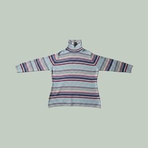 August Max Woman Sweater Womens 2X Multi Striped Turtleneck Ribbed Cotton Casual